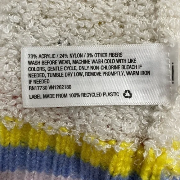 Cat & Jack Girls Rainbow striped Fuzzy white open Cardigan size L(10-12) - Picture 5 of 5